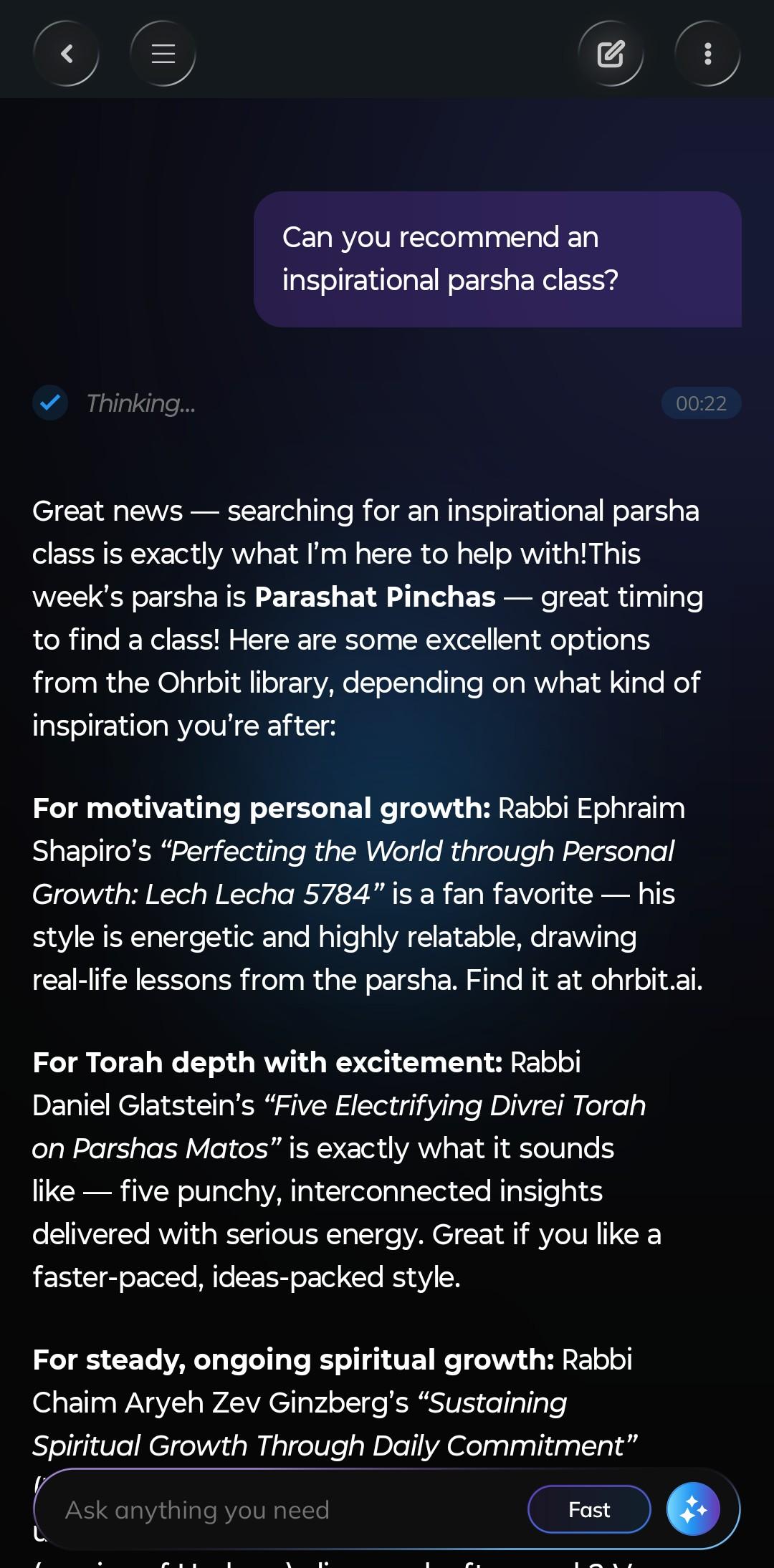 Can you recommend an inspirational parsha class?